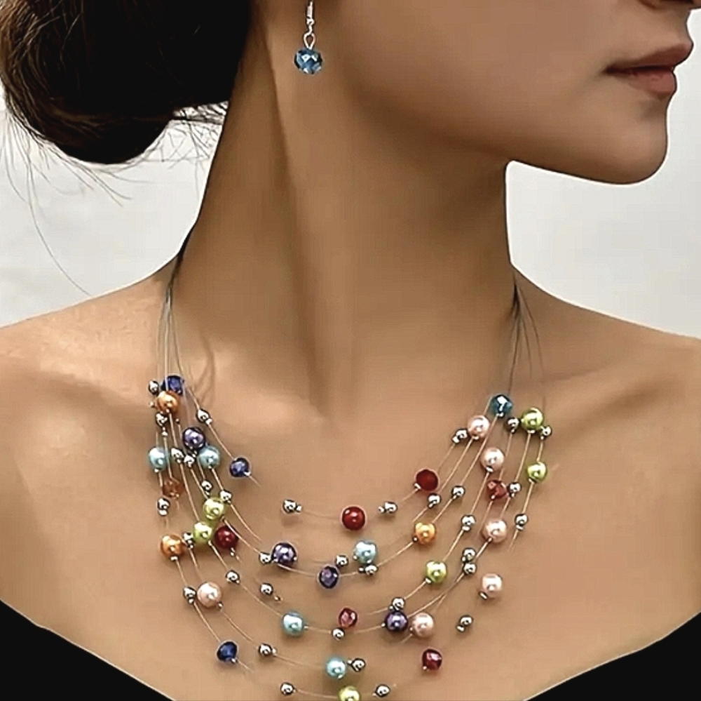 3 Set Bohemian Necklace Earrings Set - Bohemian style Necklace & Beaded necklace - Picture 2 of 6
